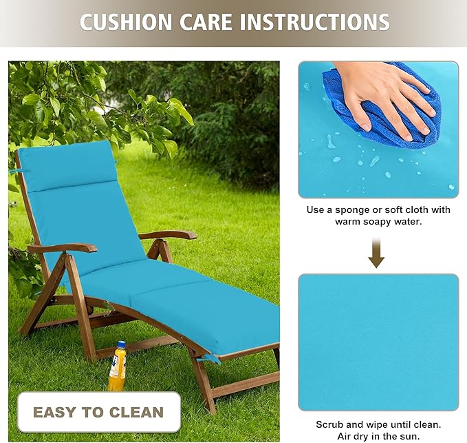 Chaise Lounge Cushion 80x26x3 Inch – Set of 2 Outdoor Lounge Chair Cushions, Lounger Pad Replacement with Fade-Resistant, Removable & Machine-Washable Covers, Ideal for Patio Chaise Chairs, Teal