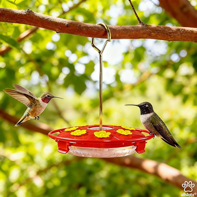 Hummingbird Feeders for Outdoors Hanging - 8 Ports 16 oz Nectar Capacity, Ant Wasp Bee Proof, Leak-Proof with Sealing Ring, Reinforced Hanging Hook, Easy to Clean by Includes Cleaning Brushes