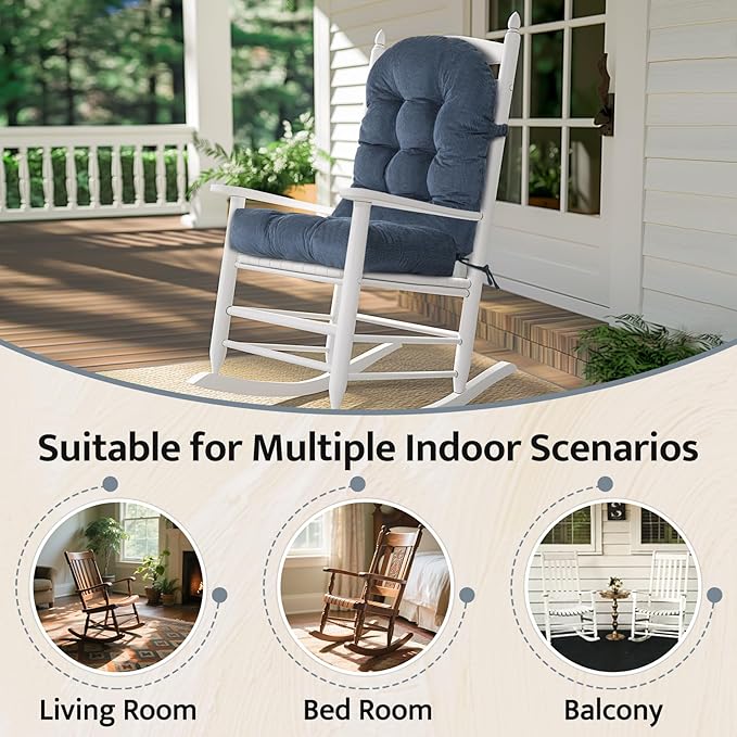 mudilun Adirondack Chair Cushions Non-Slip Indoor Rocking Chair Cushion with Straps Tufted Adirondack Chair Pads for Bedroom Living Room Porch Rocker