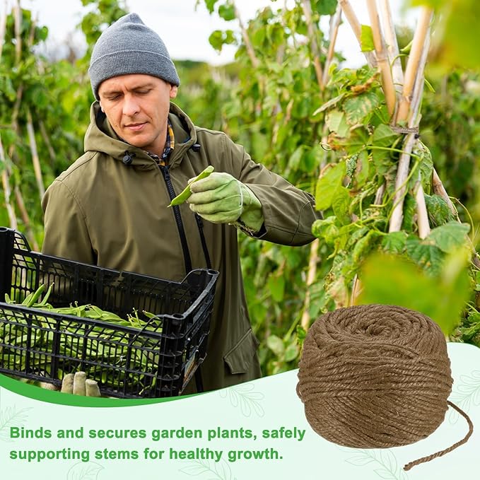 1-Pack Natural Jute Twine String, 3mm x 328ft/100m Long Garden Twine Balls for Crafts/Gift Wrapping/Gardening Plants, Durable Plant Ties Thick Rope [Dark Brown]