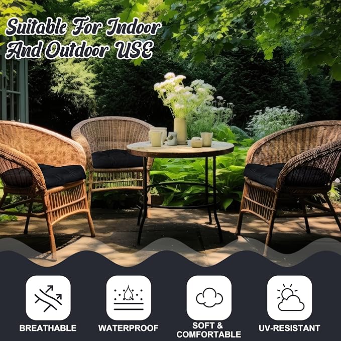 Thyle Outdoor Chair Cushions Set of 6 Waterproof Sun Protection Square Tufted Overstuffed Patio Furniture Seat Cushion for Patio Furniture Dining Indoor 19" x 19"(Black)