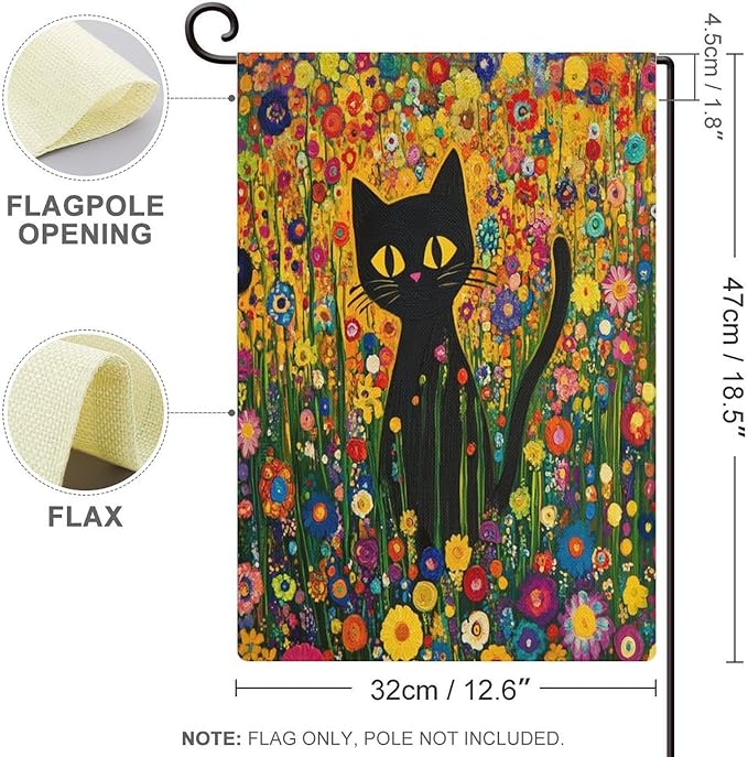 Wild Flowers Floral Leaf Botanical Plants Welcome Garden Flag 12x18 Double Sided for Outside Cute Black Cat in The Flower Garden Farmhouse Flags Yard Flag Seasonal Yard Decoration