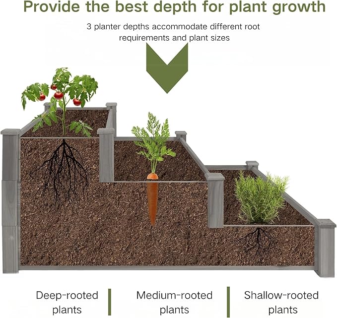 3-Tier Raised Garden Bed with Fabric Liner, Wood Elevated Planter Box with Dovetail Joint Design, 3 Dividable Bed Kit for Vegetables/Herbs/Flowers, Outdoor Gardening for Patio, Lawn, Balcony