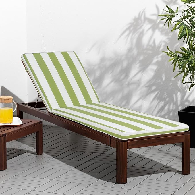 Outdoor Chaise Lounge Chair Cushions 2 Pack, Thick Waterproof Patio Pool Lounge Cushions, Fade Resistant(Green & White Stripe)