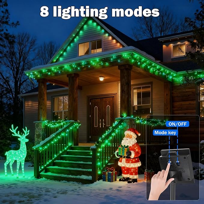 SOLARBABY 4 Pack Solar Christmas Lights Outdoor,Total 146Ft 400 LED Solar String Lights Outdoor with 8 Modes,Waterproof Green Fairy Light for Outside Garden Patio Yard Xmas Tree Christmas Decoration