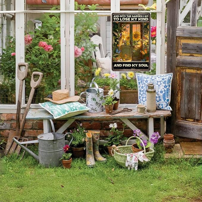 Gardening Gifts And Into The Garden I Go To Lose My Mind And Find My Soul Tin Signs for Home Garden Yard Backyard Patio Porch Decor 8 X 12 Inch