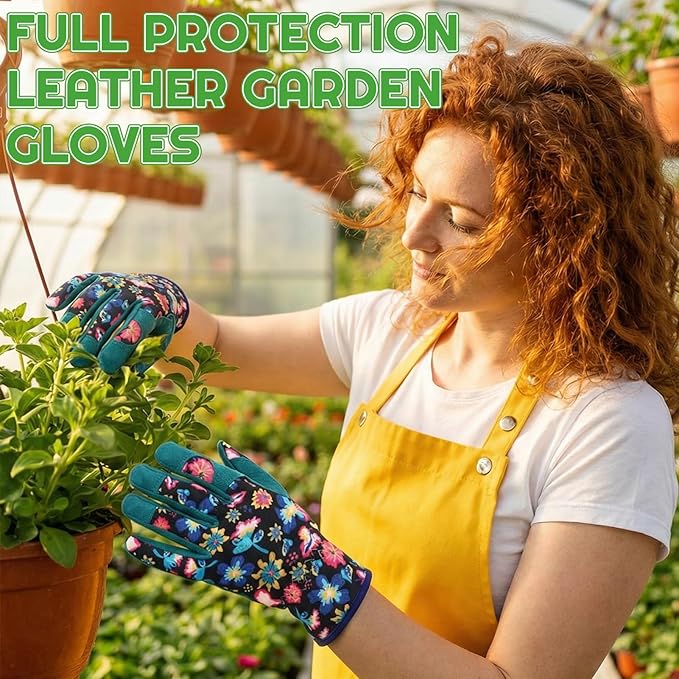 2 Pairs Gardening Gloves Thorn Proof for Women, Long And Short Leather Gardening Gloves for Rose Pruning Yard Work