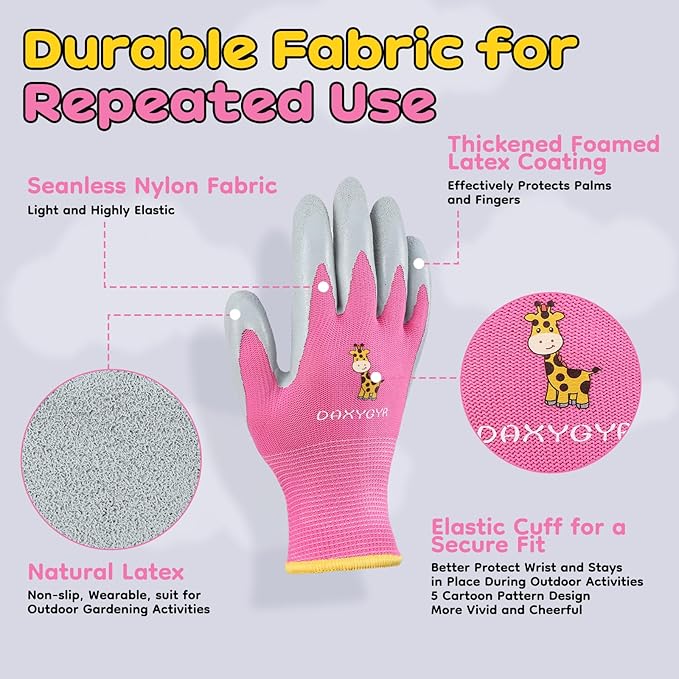 3/6 Pairs Kids Gardening Gloves, Latex Coated Non-Slip Work Gloves, Outdoor Gardening Gloves for Youth, Boys & Girls