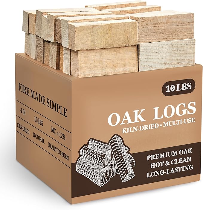 Kiln Dried Oak Firewood Bark Free Hardwood Logs for Pizza Ovens Fire Pits Fireplaces Clean Hot Burning Lights Quickly 4in 10lbs