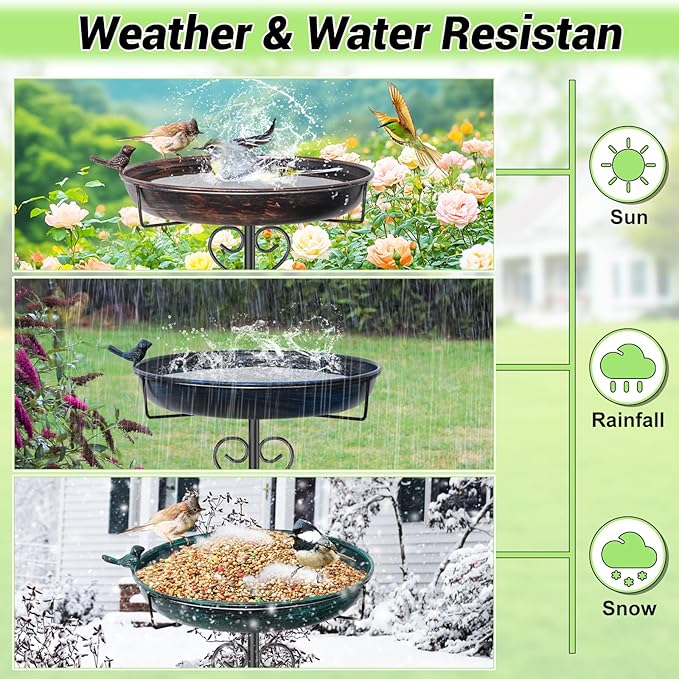 Metal Bird Bath for Outside, 40 Inch Tall Vintage Freestanding Birdbaths Bowl with Bird Statue, Sturdy 5-Pronged Base Birdfeeder for Outdoors Garden Patio Yard Lawn Decor (Vintage Bronze)