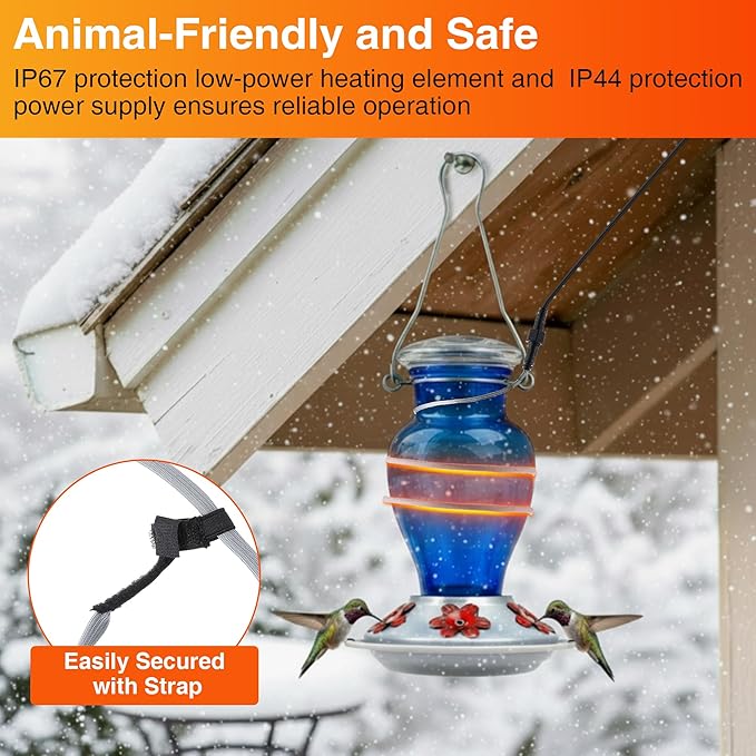 Hummingbird Feeder Heater, Hummingbird Feeder Heated for Outdoors in Winter to Prevent Nectar from Freezing, Garden Bird Feeding Wamer Fit Most Birdfeeders (with Cable Straps)