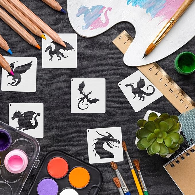 Small Stencils for Painting on Wood Burning Reusable, 3 Inch Reusable Stencil for Craft Ornament Paint Template Stencils for Wall Card Rock Wood Signs Coasters Canvas Home Decor (Dragon)