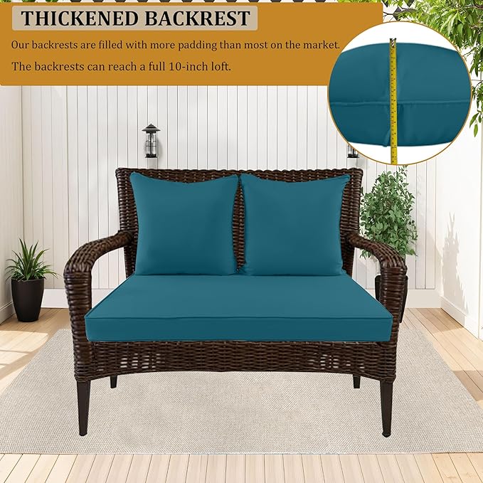Outdoor Loveseat Cushion Set for Patio Couch/Sofa, 46 x 26 Inch Waterproof & Fade Resistant Patio Furniture Chiar Cushions with Removable Cover (Turquoise, 46''Lx26''Wx4''H-Loveseat Cushion Set)