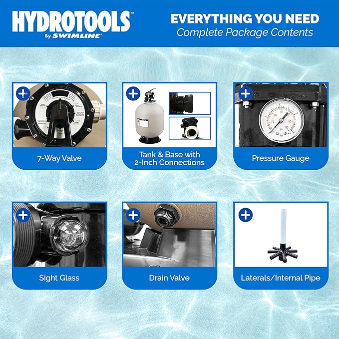 SWIMLINE HYDROTOOLS Sand Filter Combo Set, 31" Tank Only - for Inground Pools Up to 47,000 Gallons, 7-Way Multi-Port Valve, Base Stand, 2" Fittings, 500 lb Capacity