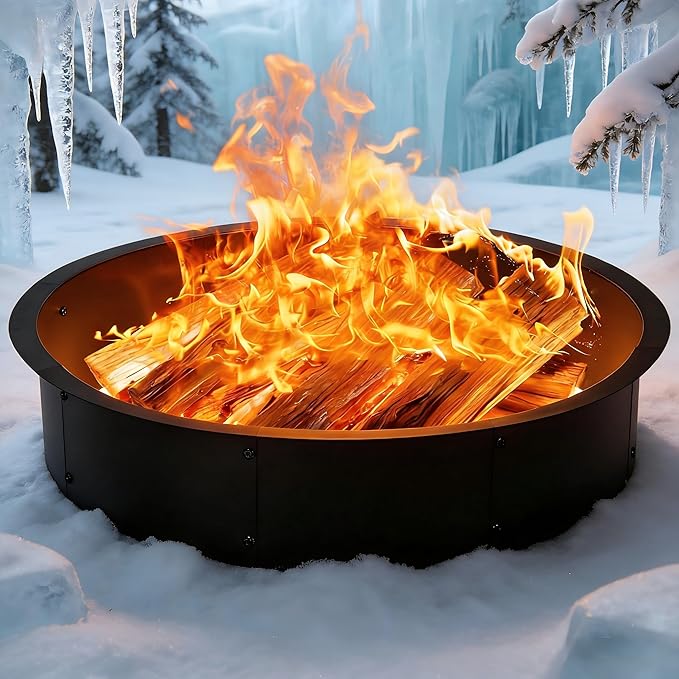 36" Fire Pit Ring Insert, YAHKBTEN Smokeless Heavy Duty Steel Fire Pit for Outdoor, 36"/39" In-Ground Campfire Ring - Portable DIY Frame, Rust-Resistant Backyard Bonfire, Camping & BBQ Essentials