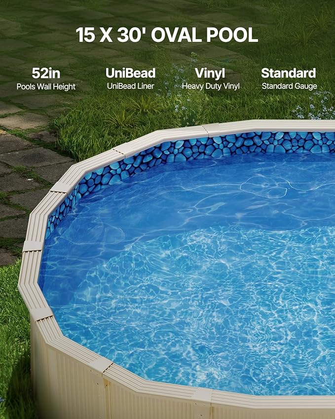 VEVOR 15 x 30 ft Oval Pool Liner, Unibead Above Ground Pool Liners, 52in Wall Height, Durable Standard Gauge Vinyl, Designed for Steel Sided Above-Ground Swimming Pools