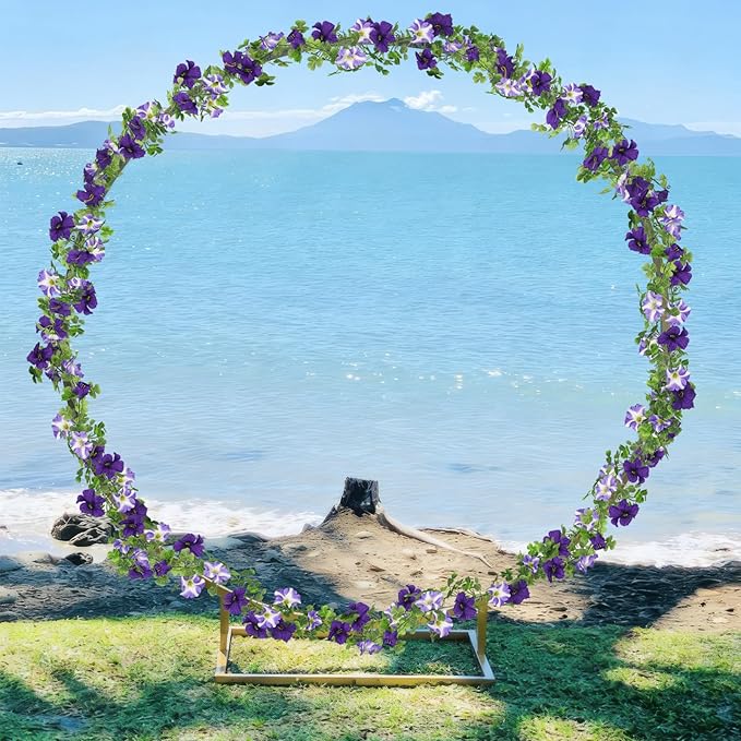 2 Pcs Artificial Flowers Vines Outdoors Silk Petunias Garland Spring Flowers Garland for Mantle 11 FT Fake Morning Glory Hanging Vines Plants for Mailbox Fence Wedding Banquet Decor Purple