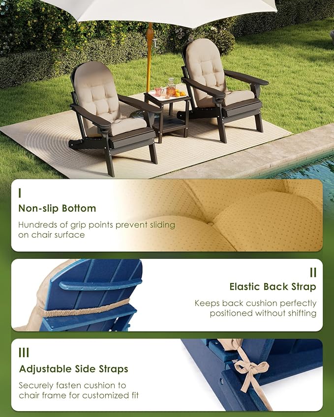 GREENVINES Adirondack-Chair-Cushions-Set-of-2 | Polyester | Waterproof | Outdoor High Back Rocking Chairs Cushion | Seat with Ties | Non-Slip | Thickened Pad for Patio | 44.5" x 17.3" x 4.1" | Beige
