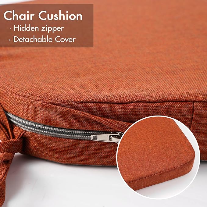 Battilo Chair Cushions for Dining Chairs with Ties, Outdoor Waterproof Kitchen Chair Pad with Non-Slip Backing, Seat Cushions with Machine Washable Removable Cover, 16"x16"x2", Set of 2, Caramel
