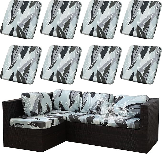 8Pcs Outdoor Cushion Covers, Patio Cushion Covers,Stretch Elastic Slipcovers, Replacement Washable & Reusable Furniture Protector for Patio Couch (Iceland-Pattern,Cover Only)