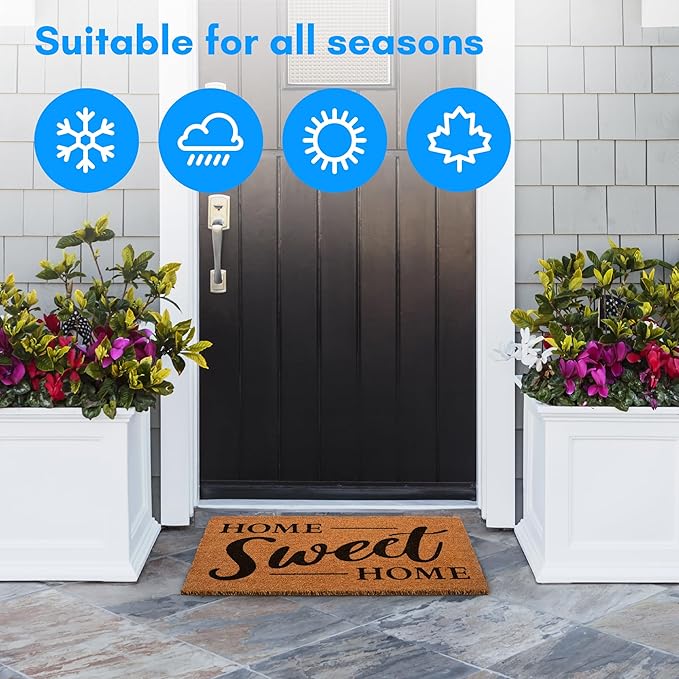 PLUS Haven 17.5x30 Home Sweet Home Door Mat with Heavy-Duty Backing - Coco Coir Doormat for Outdoor or Indoor Uses - Non-Slip Welcome Mats for Entryway or Porch - Easy to Clean - Natural Brown