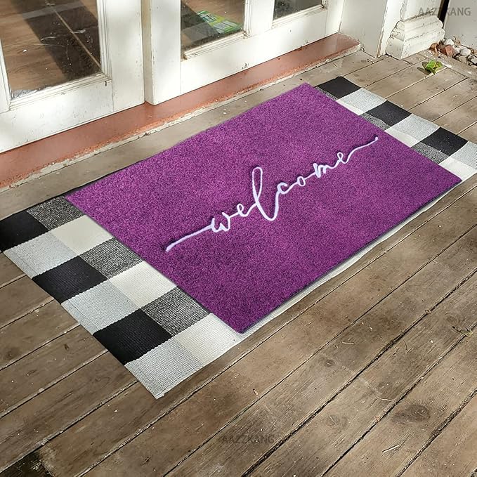 AAZZKANG Purple Outdoor Mat Front Door Entrance Indoor Welcome Doormat Large 24"x36" Anti Slip Rubber Door Mat,Trap Dirt Easy to Clean