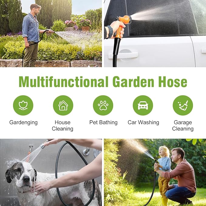 Short Garden Hose 3 ft x 5/8" Female to Female, Heavy Duty Small Water Hose Extender Connector, Leak-Free Connections Hybrid Rubber Leader Hose with 3/4" Double GHT Fittings, Black