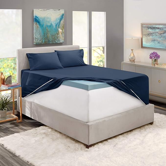 Clara Clark Fitted Sheet, Extra Deep Pocket Fits Deep Mattress, Luxury Soft Fitted Sheet Only, Twin XL - Extra Deep Navy Blue