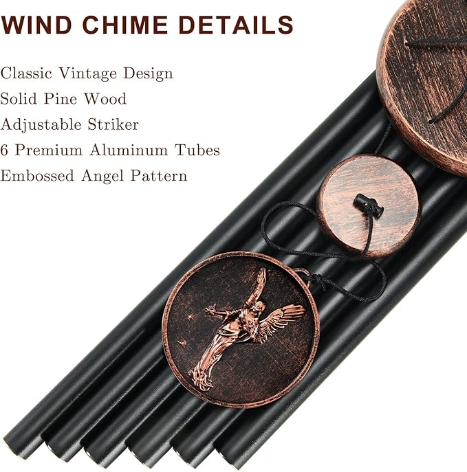Wind Chimes for Outside, Vintage Angel Deep Tone Wind Chime Outdoor Clearance, Memorial/Festivals/Birthday Gift for Mom Dad Women Grandma, Home Garden Patio Decor (34" Angel)