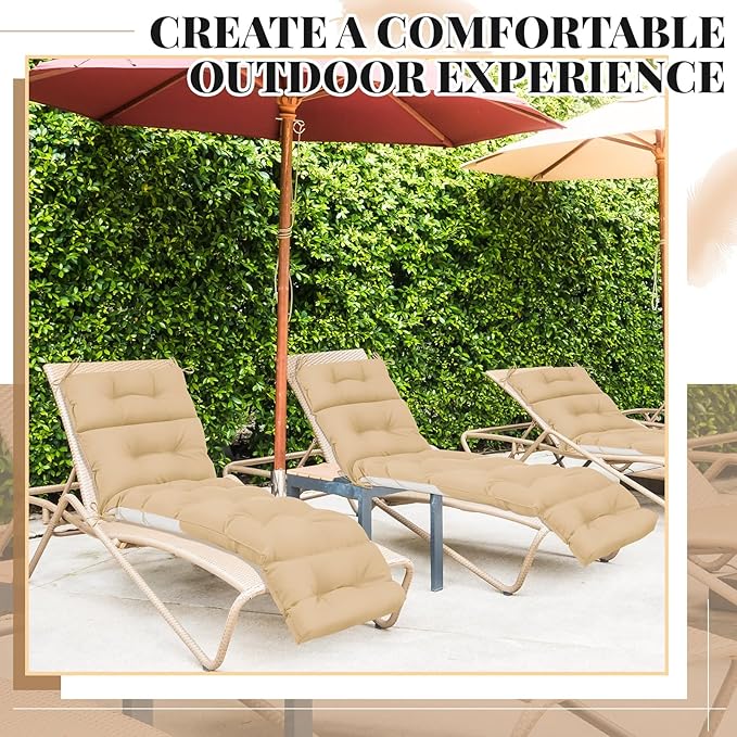 Kigley 2 Pcs Chaise Lounge Cushions 75 x 22 x 5 Inches Soft Lounge Chair Cushion Spring/Summer Seasonal Replacement for Outdoor Indoor Home Office (Beige)