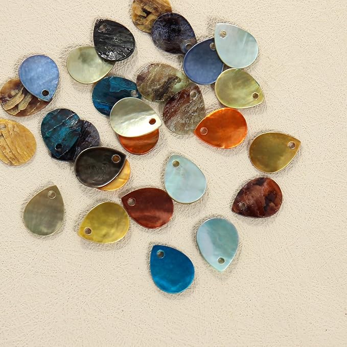 Firstmeet 60pcs Shell Beads Natural Mussel Shell Waterdrop-Shape Charm Beads with Iridescent Back for Handcraft Jewelry Making(DIY-1023-Forest Mix-WD)