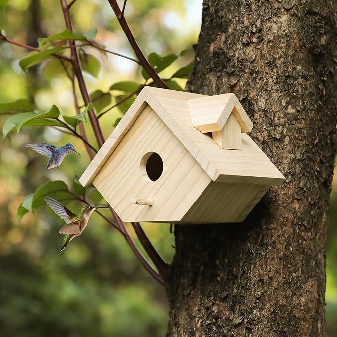 Bird House for Outside-Wren Bird House for Outdoor-Wooden Birdhouse for Outdoors Hanging Bluebird House for Cardinals for Garden Viewing (Wooden, Set of 1)