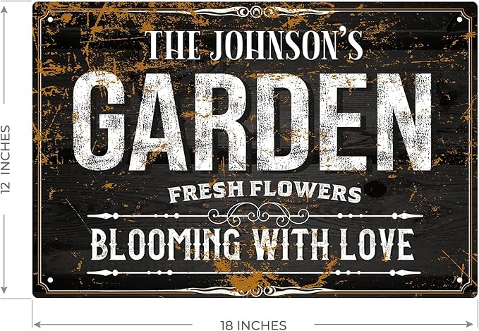 Custom Garden Blooming with Love Sign, Personalized Name for Backyard/Flower Garden Décor Sign, 12x18 Inches, Rust Free .063 Aluminum, Fade Resistant, Made in USA by Sigo Signs