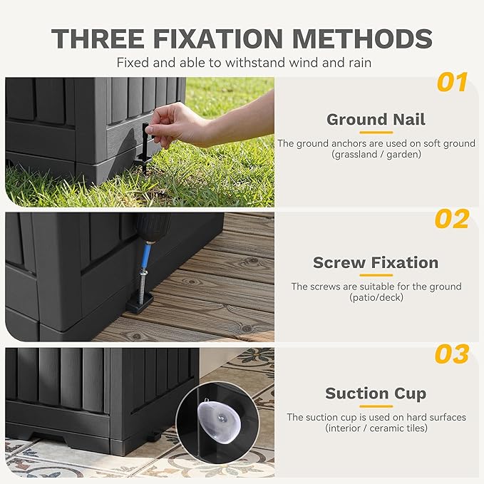 DWVO 38 Gallon Outdoor Trash Can, Set of 2 Resin Garbage Bins with Lids, Includes 2 Sorting Labels, Ash Holder, Stakes & Suction Cups, Hideaway Storage for Patio Backyard Garden, Black