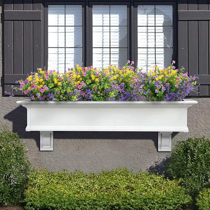 Hananona Artificial Flowers Outdoor, Faux Artificial Plants UV Resistant Plastic Flower Bulk for Hanging Planter Porch Window Home Wedding Fall Summer Decor (48, Fuchsia, Purple, Yellow, Green)