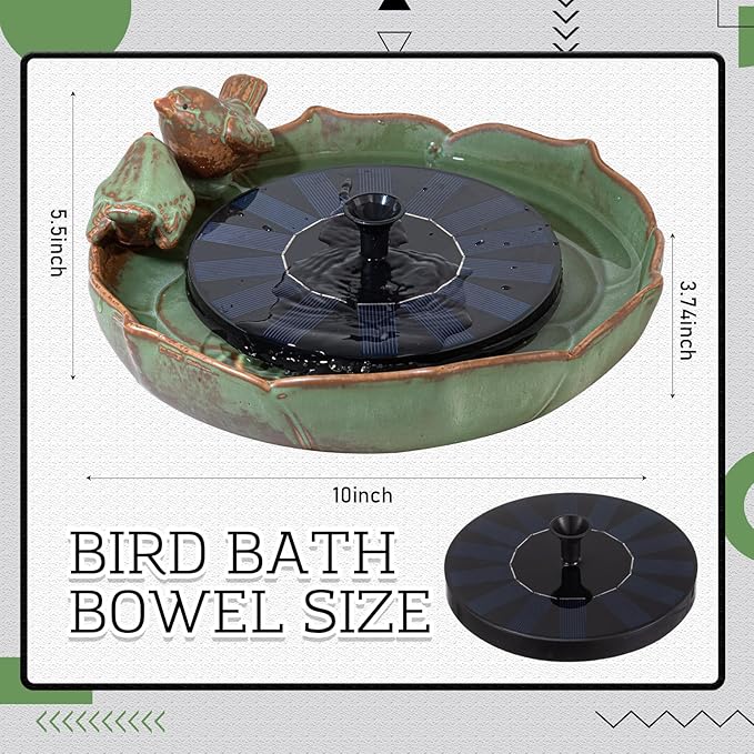 Solar Fountain Ceramic Bird Bath for Outdoors Hummingbird Solar Fountain with Ground Ceramic Bird Baths Bowl for Outside, Large Table Top Garden Decor for Patio Yard Home