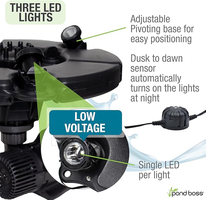 pond boss PRO Floating Fountain with Lights, 1/2 hp, 5000 GPH pump
