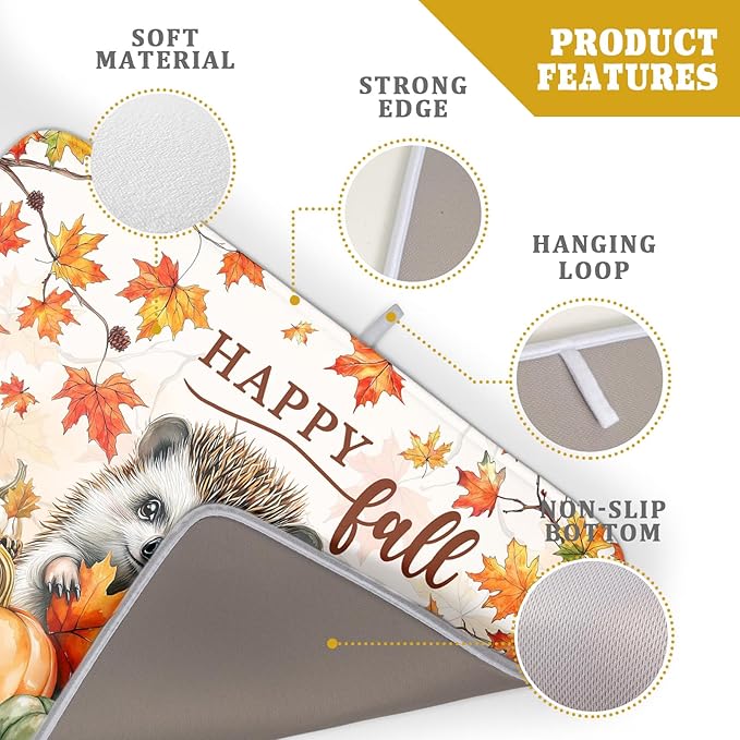 Happy Fall Dish Drying Mat - Large Absorbent Microfiber Drying Pad for Kitchen Counter 18 X 24 in Yellow