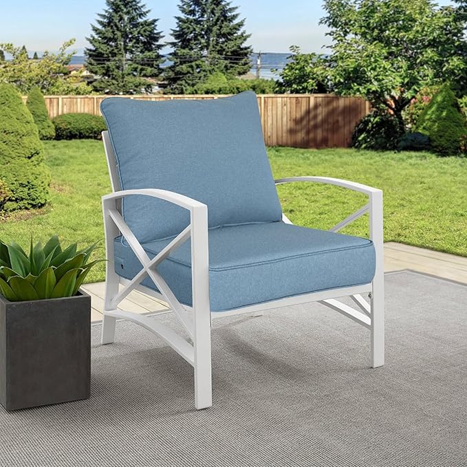 Goodgoods 22x24 inch Outdoor/Indoor Deep Seat Patio Cushions Set of 2 Resilient Foam Filling Water Repellent Stain-Resistant UV Resistant Weather Resistant Deep Seat Bottom Light Blue