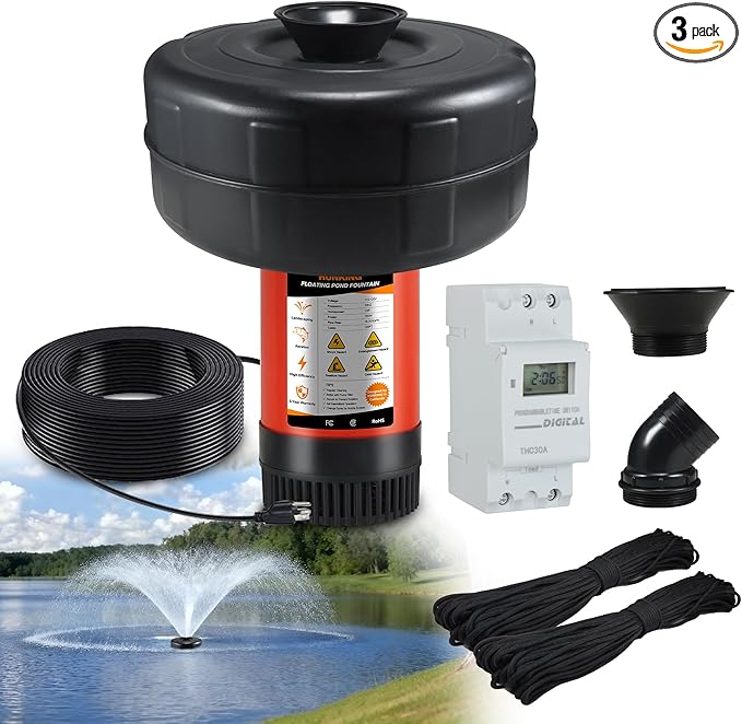 H1 Pond Fountain Aerator 750W 1HP - 16000 GPH Floating Aerating Pump with Timer, 110V-120V/100FT Power Cord/2 Nozzles Outdoor Water Circulation Jet System for Large Ponds, Lakes, Water Gardens