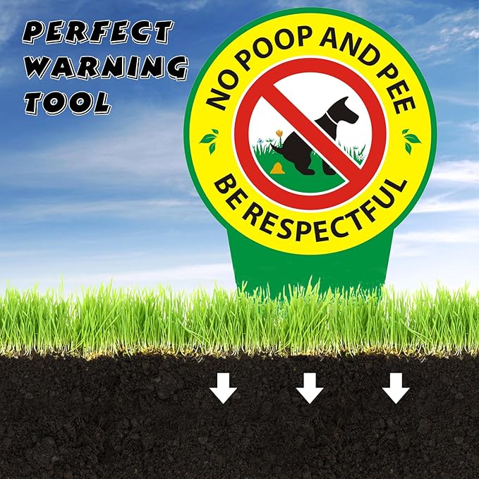 No Dog Poop Signs 2 Pack - Aluminum High Temperature Resistance - Prevent Pets from Pooping and Peeing on Beautiful Lawn/Patio/Yard/Garden - Be Respectful/No Poop And Pee, Double Sided 11.8 x 5.9