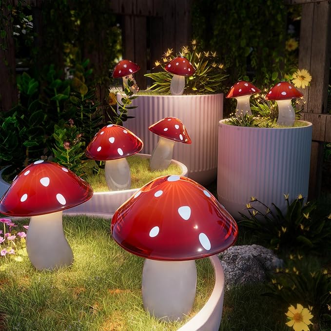 18 Pack Solar Mushroom Lights Outdoor, Garden Outdoor Decor, 8 Lighting Modes, IP65 Waterproof, Crystal-Clear Fairy Decoration for Pathway/Yard/Flower Bed/Patio/Landscape/Backyard/Dwarf, String 2×30FT