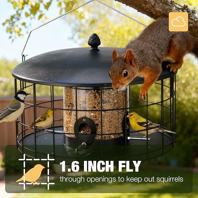 Veehoo Squirrel Proof Bird Feeders for Outdoors Hanging, Metal Caged Wild Bird Feeder for Cardinal Finch Small Birds, Thistle Squirrel-Proof Clear Tube Birdfeeder for Outdoor Balcony