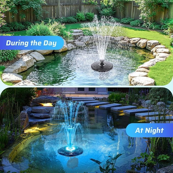 Antfraer Floating Pond Fountain with LED Lights - 40W 660GPH Pump with 3 Spray Modes, Floating Fountain 27FT Power Cord & 65.6FT Mooring Line for Garden Ponds, Waterfalls & DIY Water Features