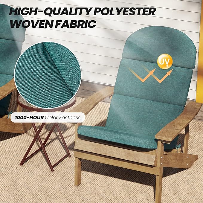 Crestlive 50x19.6 Inch Adirondack Chair Cushion Set of 2, Water Repellent, Fade Resistant, High Back Outdoor Rocking Chair Cushion for Patio, Malachite