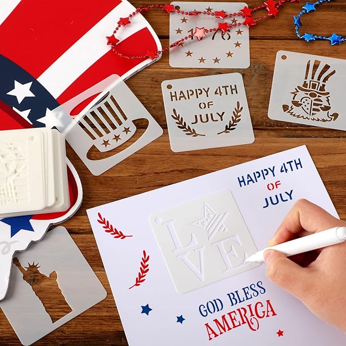 Augshy Patriotic Stencils - 56 Pack 4th of July Stencils for Painting American Flag, Scrapbooking, Drawing, Wall, Floor Decor, DIY Rock Painting Art Projects (3 Inch)