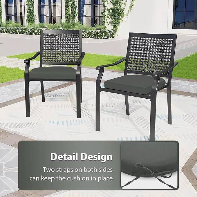 Outdoor Chair Cushion Set of 4, 17 x 16 Inch Patio Chair Cushions for Outdoor Furniture, Water Resistant Outdoor Patio Chair Cushions with Non-Slip Ties(Dark Gray)