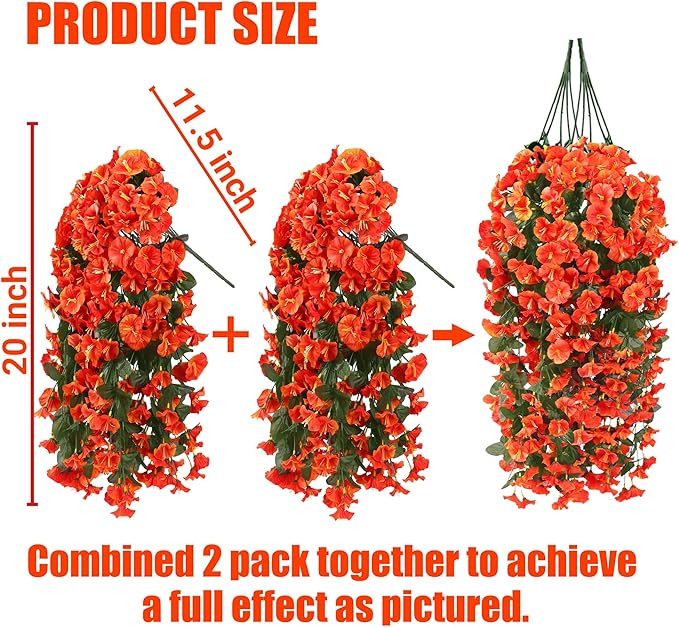 Sggvecsy Artificial Fake Hanging Flowers Plants for Outdoor Outside Spring Summer Decoration 4PCS Faux Silk UV Resistant Realistic Morning Glory Trailing Vines for Home Porch Patio Balcony(Orange)