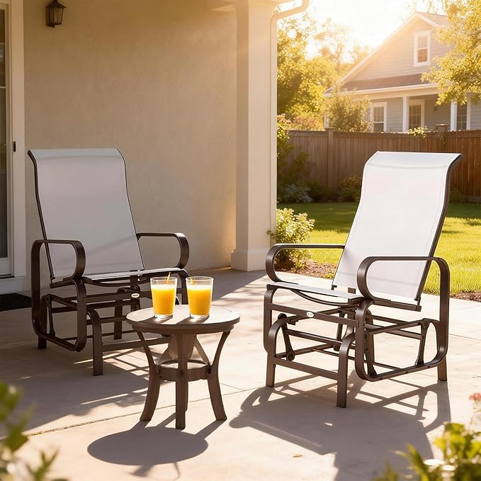 Outsunny Outdoor Glider Chair Set of 2, Gliders for Outside Patio with Smooth Gliding Mechanism and Lightweight Construction for Backyard, Beige
