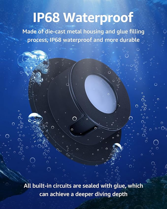 SUNVIE 3W Pond Lights LED Underwater 12-24V AC/DC Low Voltage Fountain Lights LED Underwater 3000K Warm White IP68 Waterproof Pond Light for Outdoor Ponds Fountains Waterfalls, 2 Pack